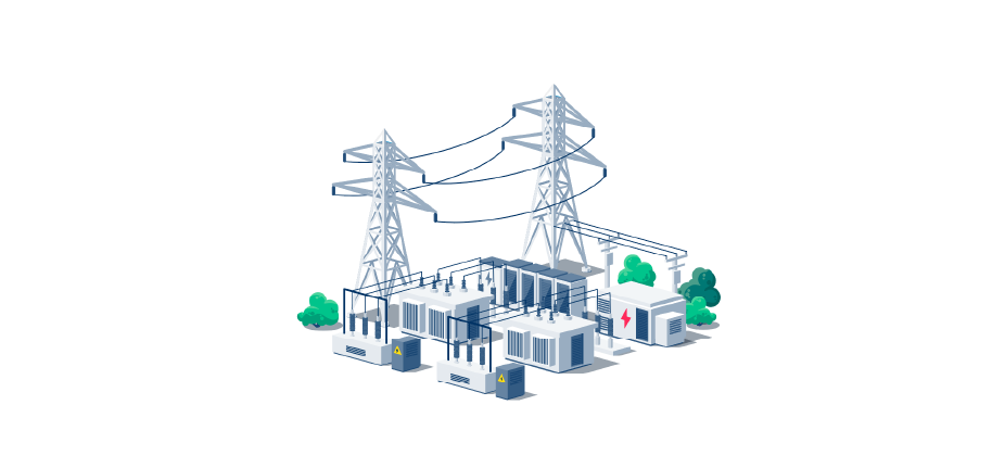 Illustration of electric substation and transmission lines